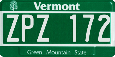VT license plate ZPZ172