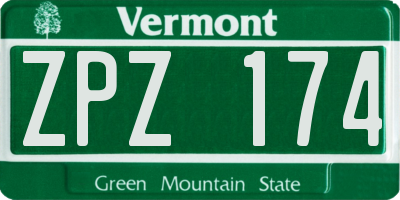 VT license plate ZPZ174