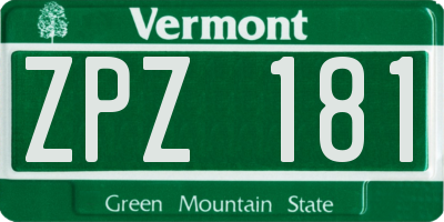 VT license plate ZPZ181