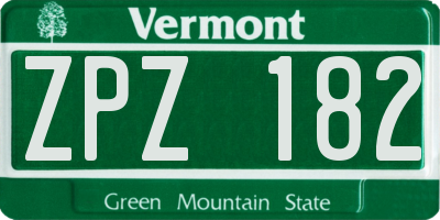 VT license plate ZPZ182