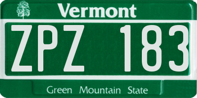 VT license plate ZPZ183