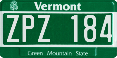 VT license plate ZPZ184