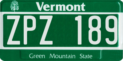 VT license plate ZPZ189