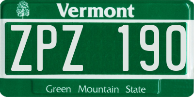 VT license plate ZPZ190