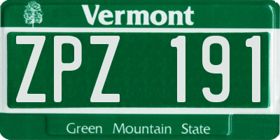 VT license plate ZPZ191