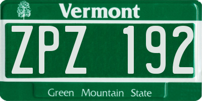 VT license plate ZPZ192