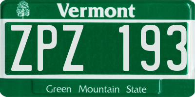 VT license plate ZPZ193