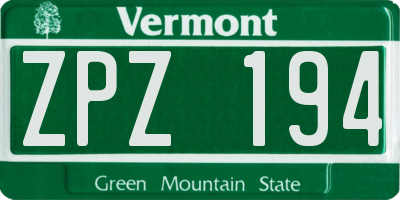 VT license plate ZPZ194