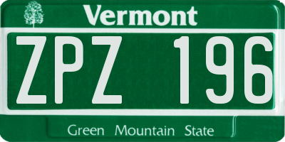 VT license plate ZPZ196