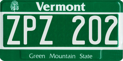VT license plate ZPZ202