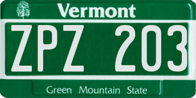 VT license plate ZPZ203