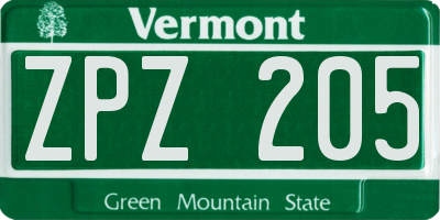 VT license plate ZPZ205
