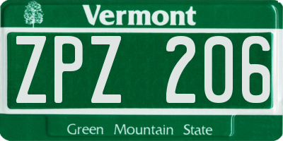 VT license plate ZPZ206