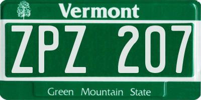 VT license plate ZPZ207