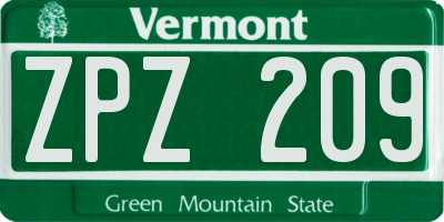 VT license plate ZPZ209