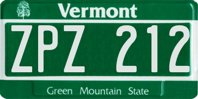 VT license plate ZPZ212