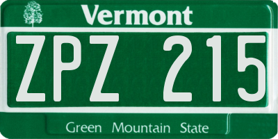 VT license plate ZPZ215