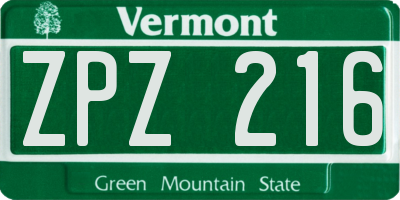 VT license plate ZPZ216