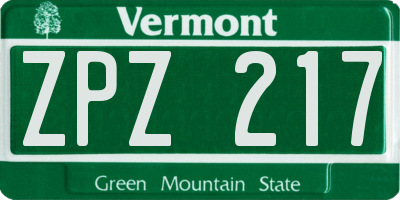 VT license plate ZPZ217