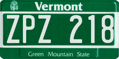 VT license plate ZPZ218