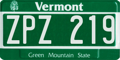 VT license plate ZPZ219