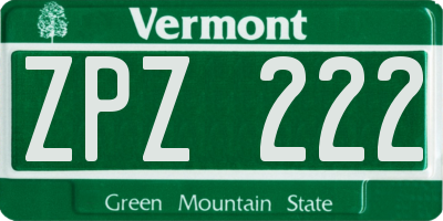 VT license plate ZPZ222