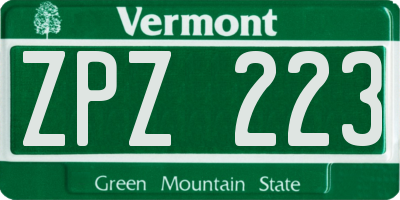 VT license plate ZPZ223