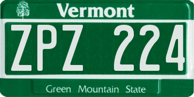 VT license plate ZPZ224