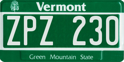 VT license plate ZPZ230