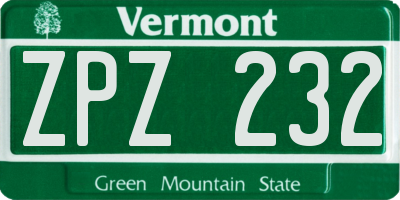 VT license plate ZPZ232