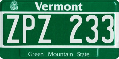 VT license plate ZPZ233