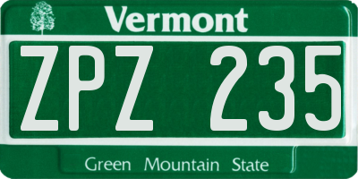 VT license plate ZPZ235