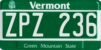 VT license plate ZPZ236