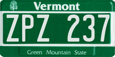 VT license plate ZPZ237