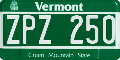 VT license plate ZPZ250