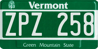 VT license plate ZPZ258