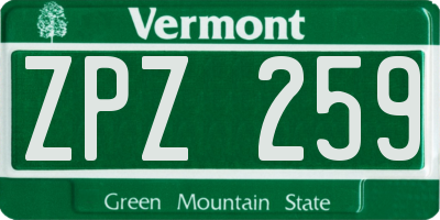 VT license plate ZPZ259