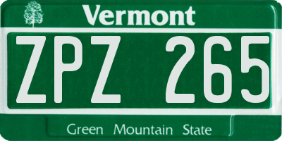 VT license plate ZPZ265