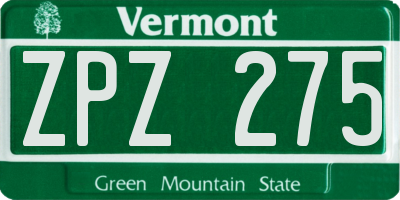 VT license plate ZPZ275