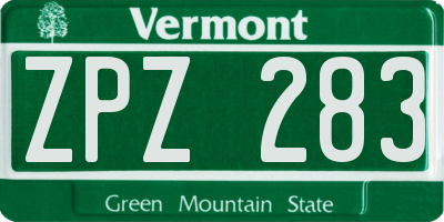 VT license plate ZPZ283