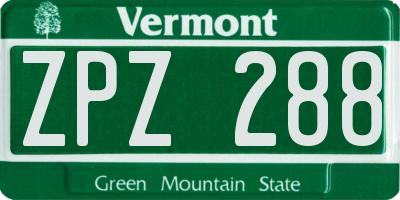 VT license plate ZPZ288