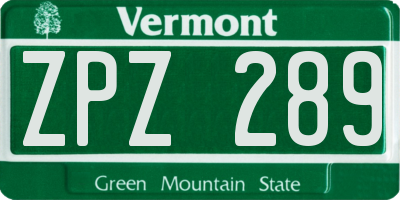 VT license plate ZPZ289