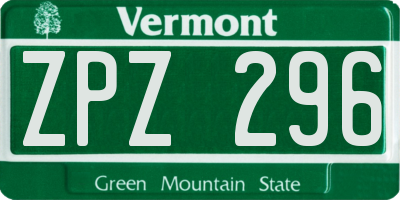 VT license plate ZPZ296