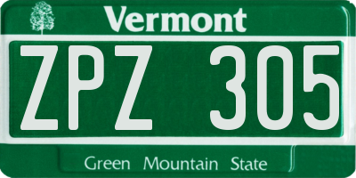 VT license plate ZPZ305