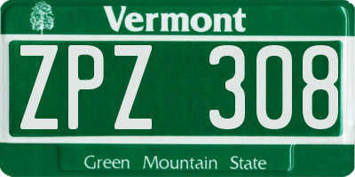 VT license plate ZPZ308
