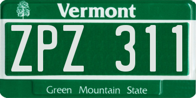 VT license plate ZPZ311