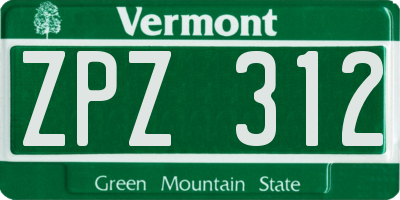VT license plate ZPZ312