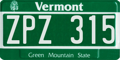 VT license plate ZPZ315