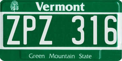 VT license plate ZPZ316