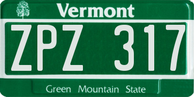 VT license plate ZPZ317
